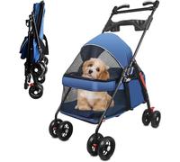 Passeggino per cani con 4 ruote, pieghevole, per cani e gatti, con maniglia rotante e portabicchieri, passeggino per cani in rete traspirante, passeggino da viaggio per animali domestici di piccola