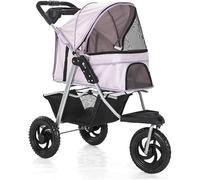 Passeggino per cani con ruote grandi, passeggino a 3 ruote per cani di taglia media e piccola, passeggino pieghevole con portabicchieri, può contenere fino a 55 libbre, comodo e mobile (viola)