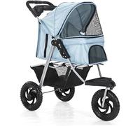 Passeggino per cani con ruote grandi, passeggino a 3 ruote per cani di taglia media e piccola, passeggino pieghevole con portabicchieri, può contenere fino a 55 libbre, comodo e mobile (blu)