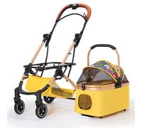 Passeggino per cani con trasportino staccabile, design a 4 ruote, cestino portaoggetti e tappetino per animali domestici per cani di piccola e media taglia