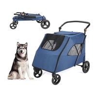 Passeggino per cani da 34 kg, carrello pieghevole con quattro ruote a 360°, in rete, per cani di grossa taglia e altri animali domestici, spazio di archiviazione per animali domestici che possono