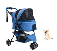 Passeggino Per Cani Da Compagnia, Passeggini Per Cani Gatto 3 in 1 Con Marsupio Rimovibile, 3 Ruote Da Viaggio Pieghevole Con Portabicchieri Per Cani E Gatti Di Taglia Media,Blu