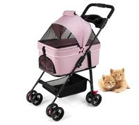 Passeggino per cani da compagnia Passeggino per cani pieghevole e staccabile Ruota di 360° Carrello per animali domestici a 4 ruote con cestello portaoggetti e portabicchieri per cani/gatti