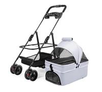 Passeggino per cani da compagnia Passeggino per cani pieghevole e staccabile Ruota di 360° Carrello per animali domestici a 4 ruote con cestello portaoggetti e portabicchieri per cani/gatti