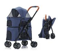 Passeggino per cani da compagnia per 2 cani/gatti Passeggini per carrelli per animali a doppio strato Gabbia per gatti da viaggio traspirante Passeggino per cani doppio gatto (Blu) (Blu)