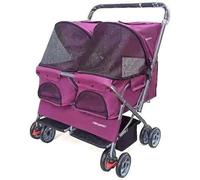 Passeggino per cani di piccola e media taglia, doppio passeggino pieghevole di alta qualità per cani e gattini, comodo carrello a due animali per viaggi facili e avventure all'aria aperta (viola)