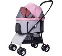 Passeggino per cani di piccola e media taglia, leggero, pieghevole e staccabile, a 4 ruote, per viaggi all'aperto, spazioso passeggino (rosa)