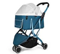 Passeggino per Cani di Piccola Taglia e Gatti Passeggino per Cuccioli di Gatto da Viaggio Multifunzione con Trasportino Staccabile Passeggino per Cani Leggero e Pieghevole,Blue