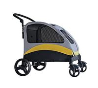 Passeggino per cani di taglia grande, per cani di grossa taglia, per cani di grossa taglia, 2 gatti, carrello per animali domestici, passeggino da viaggio per più animali domestici, peso 59 kg (giallo