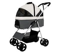 Passeggino per cani di taglia media, pieghevole, a 4 ruote, per 2 gatti, passeggini per cani di piccola taglia, traspirante, colore: grigio chiaro