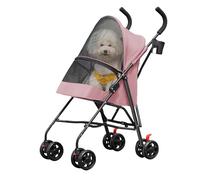 Passeggino per cani e gatti 2 in 1 pieghevole, carrello per gatti e cuccioli, cinturino di sicurezza, fino a 10 kg, leggero, pratico, rimovibile, con portabicchiere, 97 * 45 * 55 cm - Rosa