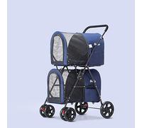 Passeggino per Cani e Gatti, 4 Ruote - Passeggino Premium per Cani per Gemelli o Più Animali di Piccola e Media Taglia - Passeggino per Cuccioli con Finestrelle in Rete, Leggero, Robusto (Blu)