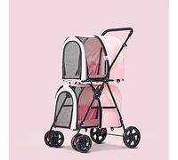 Passeggino per Cani e Gatti, 4 Ruote - Passeggino Premium per Cani per Gemelli o Più Animali di Piccola e Media Taglia - Passeggino per Cuccioli con Finestrelle in Rete, Leggero, Robusto (Rosa)