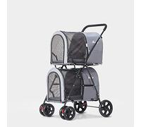Passeggino per Cani e Gatti, 4 Ruote - Passeggino Premium per Cani per Gemelli o Più Animali di Piccola e Media Taglia - Passeggino per Cuccioli con Finestrelle in Rete, Leggero, Robusto (Grigio)