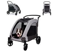Passeggino per cani e gatti a 4 ruote, passeggino portatile per cani di taglia media con in rete e freni indipendenti con sicurezza integrata per animali domestici fino a 50 kg