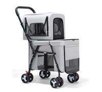 Passeggino per cani e gatti, carrello pieghevole a 2 livelli con 4 ruote, borsa da cabina rimovibile, trasportino da viaggio leggero per piccoli animali, resistente e confortevole