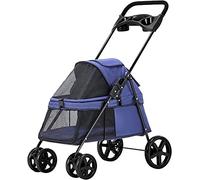 Passeggino per cani e gatti con portabicchiere Passeggino per cani di piccola taglia Passeggino premium per animali domestici con parapioggia Carrozzine per cani traspiranti (Grigio a) (Blu)