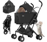 Passeggino per Cani e Gatti con Traportino Rimovibile per Animali Domestici Nero