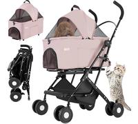 Passeggino per Cani e Gatti con Traportino Rimovibile per Animali Domestici Rosa