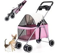 Passeggino per cani e gatti di piccola e media taglia, design leggero e impermeabile, con tasca portaoggetti e portabicchieri, per viaggi e shopping