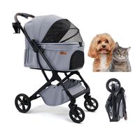Passeggino per cani e gatti di piccola taglia, pieghevole con un clic, 20,4 | Si piega in un clic, si adatta al bagagliaio dell'auto, telaio in acciaio al carbonio, 2 cinghie di sicurezza