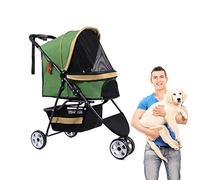 Passeggino per cani e gatti, leggero, pieghevole con un pulsante, a tre ruote, traspirante, con manubrio e corda antiscivolo