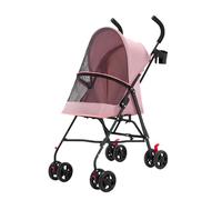 Passeggino per cani e gatti, passeggino da viaggio pieghevole per gatti e cani, 4 ruote, rete traspirante, portabicchieri, grande capacità, facile da trasportare (rosa)