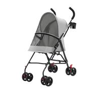 Passeggino per cani e gatti, passeggino da viaggio pieghevole per gatti e cani, 4 ruote, rete traspirante, portabicchieri, grande capacità, facile da trasportare (grigio)