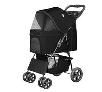 Passeggino per Cani e Gatti Passeggino Ventilato per Cuccioli Passeggino da Viaggio Pieghevole e Leggero per Lo Shopping, Le Passeggiate, Supporta Fino a 30 Libbre,Black