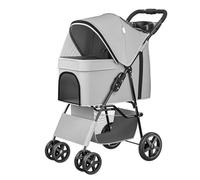 Passeggino per Cani e Gatti Passeggino Ventilato per Cuccioli Passeggino da Viaggio Pieghevole e Leggero per Lo Shopping, Le Passeggiate, Supporta Fino a 30 Libbre,Grey