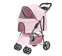 Passeggino per Cani e Gatti Passeggino Ventilato per Cuccioli Passeggino da Viaggio Pieghevole e Leggero per Lo Shopping, Le Passeggiate, Supporta Fino a 30 Libbre,Pink