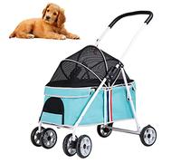 Passeggino per cani e gatti, pieghevole, da viaggio, con copertura antipioggia, comoda funzione pieghevole, ideale per cani e gatti di piccola taglia, si adatta perfettamente ai tuoi amici pelosi