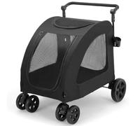 Passeggino per cani extra large, maniglie regolabili, leggero e pieghevole, 4 ruote per 2 cani di taglia media, passeggino di sicurezza a doppio ingresso, capacità 68 kg (nero)