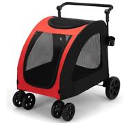 Passeggino per cani extra large, maniglie regolabili, leggero e pieghevole, 4 ruote per 2 cani di taglia media, passeggino di sicurezza a doppio ingresso, capacità 68 kg (rosso)