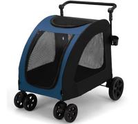 Passeggino per cani extra large - maniglie regolabili, passeggino leggero pieghevole per animali domestici, 4 ruote per 2 cani di taglia media, passeggino per cani di sicurezza a doppio ingresso,
