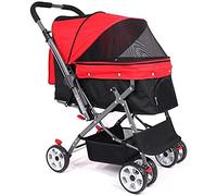 Passeggino per cani/gatti, ingresso senza cerniera, facile da piegare con una sola mano, pneumatici ad aria, divisore opzionale (Rosso)