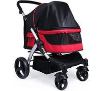 Passeggino per cani Passeggino per cani da compagnia Passeggino per gatti Carrozzina da viaggio Passeggino in tessuto Oxford traspirante Lega di alluminio Carico 30 kg (Grigio scuro) (Rosso)