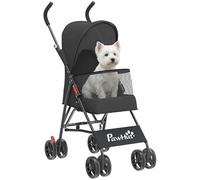 Passeggino per cani PawHut, passeggino pieghevole per cani e gatti di taglia piccola, passeggino per animali domestici con tettuccio, ruote EVA girevoli a 360°, freno, finestrini in rete, nero