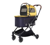 Passeggino Per Cani Pieghevole Carrozzina Per Cani Multifunzionale A Doppio Livello Con Finestre A Rete Passeggino Smontabile Per Passeggiata Viaggio E Shopping Carico 10 Kg / 15 Kg (Color : Yellow)