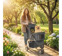 Passeggino per Cani Pieghevole con Cestino 77x44x102 cm Grigio Carbone AllMyPets