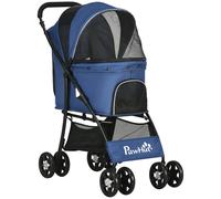 Passeggino per Cani Taglia XS e S 81x48x99 cm con Cesto Cuscino e 2 Guinzagli Nero e Blu Scuro