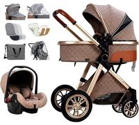 Passeggino per neonati e bambini passeggino 3 in 1 carrozzina di lusso pieghevole smorzamento passeggino a due vie organizzatore e coperta di cotone/borsa mamma (colore: kaki)