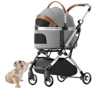 Passeggino pieghevole 3 in 1 per cani e gatti con cestino portaoggetti, passeggino da viaggio a 4 ruote per piccoli animali domestici