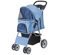 Passeggino pieghevole a 4 ruote per cani e gatti, trasportino da viaggio con cestino portaoggetti e portabicchieri, impermeabile e leggero (blu)