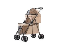 Passeggino Pieghevole A Doppio Strato For Animali Domestici, Compatibile Con Cani Di Piccola Taglia, Gatti, Passeggino Leggero Portatile Da Esterno Con Finestra In Rete, Trasportino Da Viaggio(Coffee)