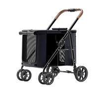 Passeggino Pieghevole For Large Dogs, Foldable Pram Pushchair Travel Buggy 4 Wheels Pet Trolley Storage Basket, Con Ingressi A Cerniera E Finestre A Rete, Load Within 30kg (Color : Black)