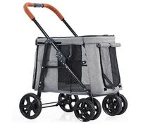 Passeggino Pieghevole For Large Dogs, Foldable Pram Pushchair Travel Buggy 4 Wheels Pet Trolley Storage Basket, Con Ingressi A Cerniera E Finestre A Rete, Load Within 30kg (Color : Grey)