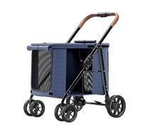 Passeggino Pieghevole For Large Dogs, Foldable Pram Pushchair Travel Buggy 4 Wheels Pet Trolley Storage Basket, Con Ingressi A Cerniera E Finestre A Rete, Load Within 30kg (Color : Blue)