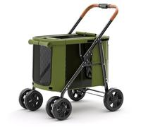 Passeggino Pieghevole For Large Dogs, Foldable Pram Pushchair Travel Buggy 4 Wheels Pet Trolley Storage Basket, Con Ingressi A Cerniera E Finestre A Rete, Load Within 30kg (Color : Green)
