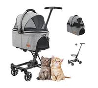 Passeggino pieghevole per animali domestici - Passeggino per cani Buggy Travel Carrier 2 in 1 Staffa/cestino separato per carrello per animali domestici Tettuccio regolabile Passeggini leggeri (Grig